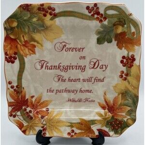 222 Fifth Autumn Celebration square plate Thanksgiving Holiday 8.5" Porcelain